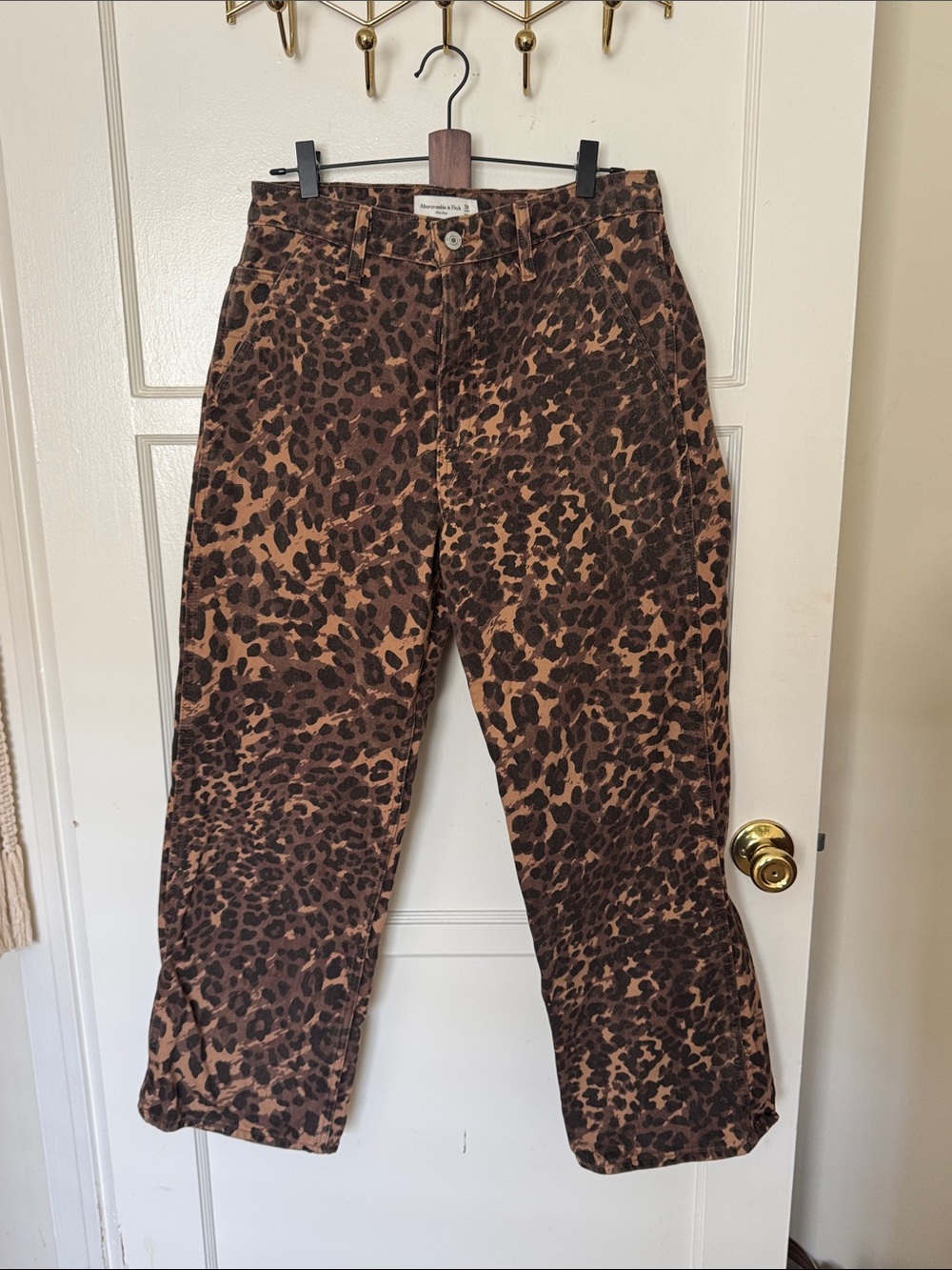 Abercrombie & Fitch Brown Leopard-Print Straight-Leg Jeans